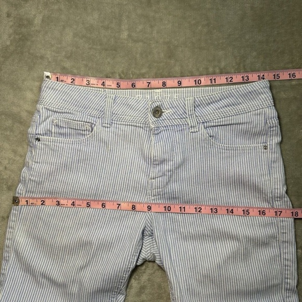 Zara Hickory Stripe Jeans Women 4 *29x27 Railroad Denim Raw Hem Coastal Heritage - Picture 6 of 12